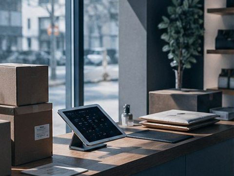 Versandpakete und Arbeitsplatz f&uuml;r den Onlinehandel